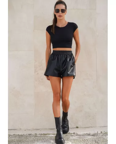 Black leather shorts with a separate belt