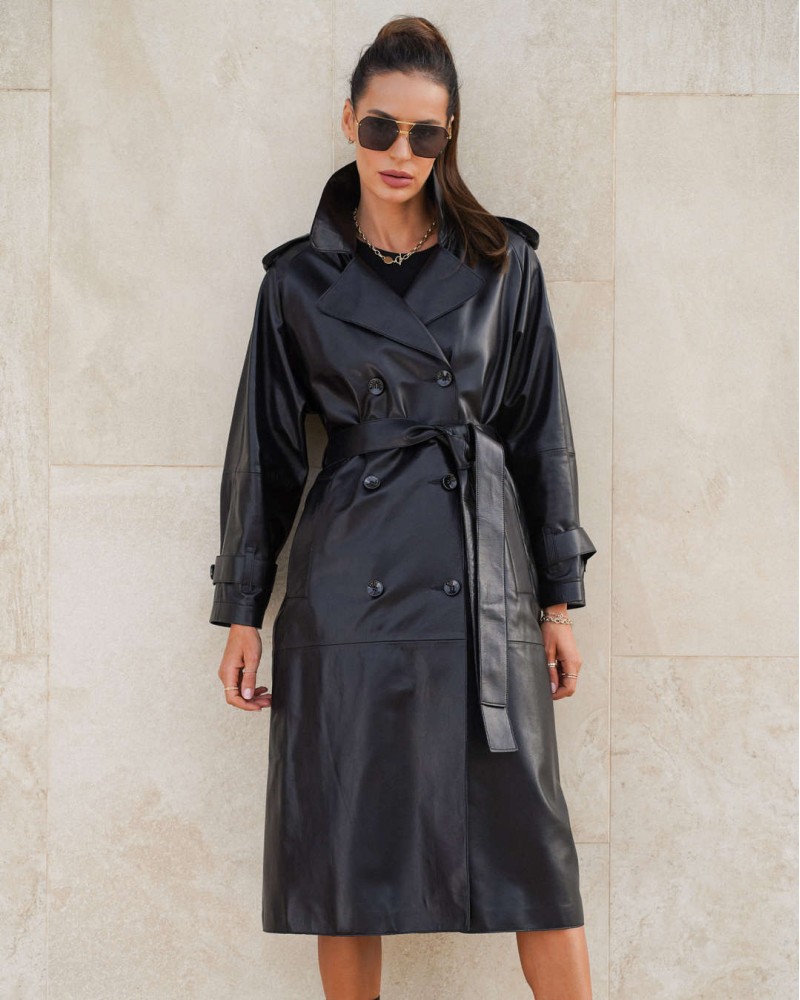 Beige leather coat