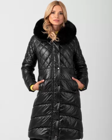 Black long winter jacket with fox fur