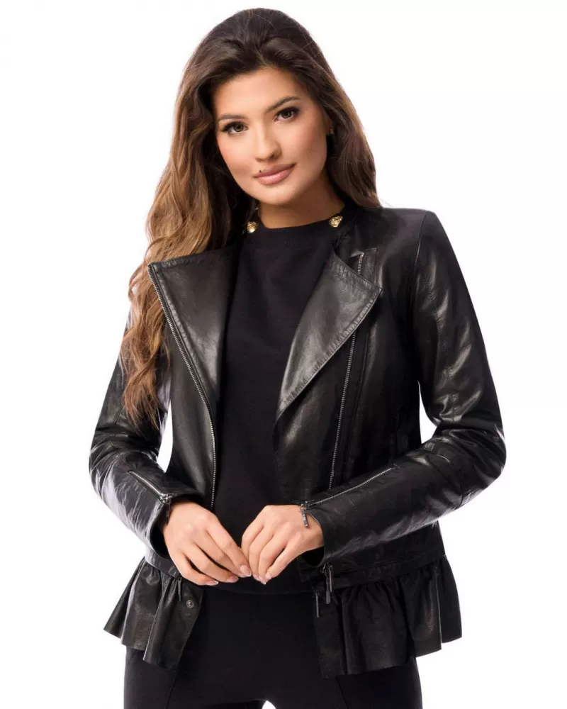 Sale | Black leather jacket with a detachable basque