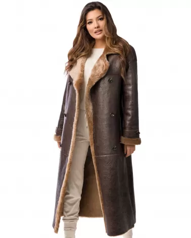 Sale | Olive long sheepskin coat