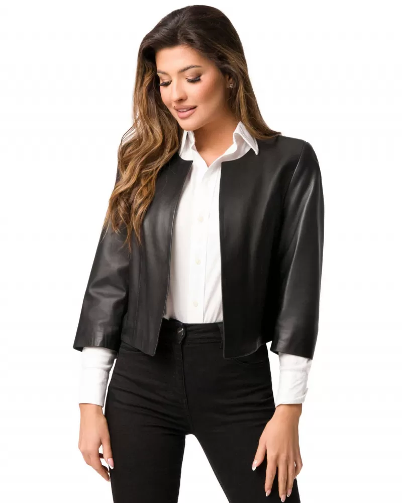 Sale | Black short leather jacket