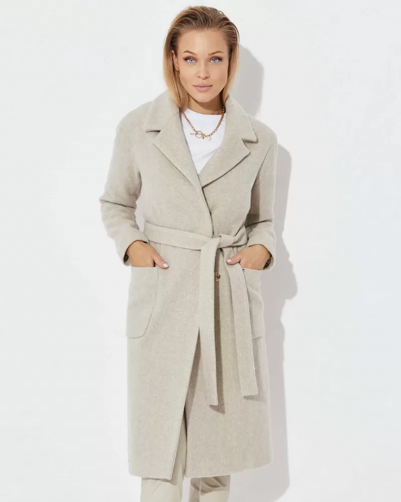 Long beige wool coat whit cashmere