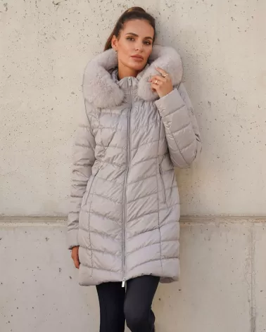 Light beige winter jacket with fox fur