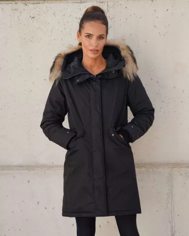 Black waterproof hooded parka jacket