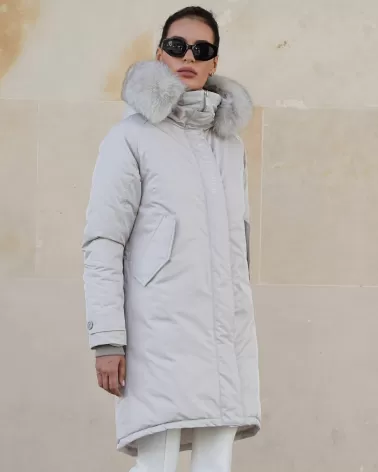Stone gray waterproof parka jacket with hood