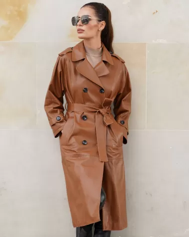 Whiskey-colored leather coat