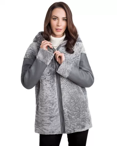 Reversible grey sheepskin coat