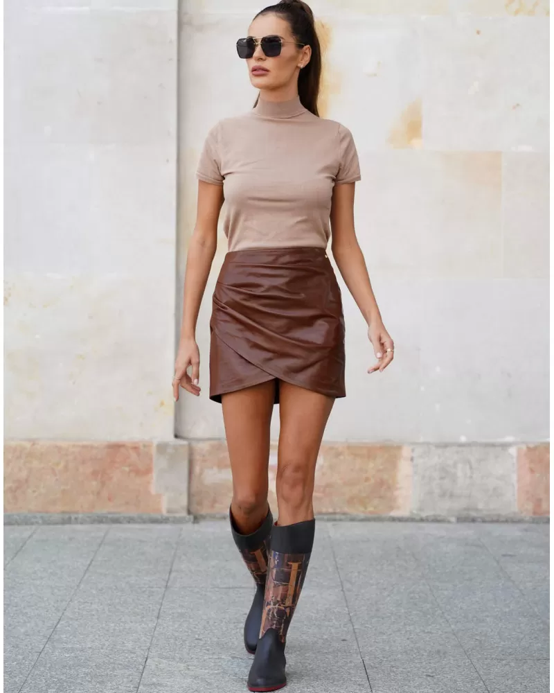 Cognac leather skirt