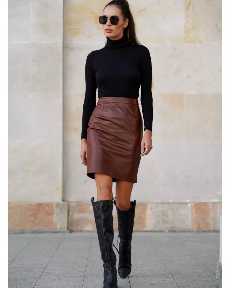 Cognac leather skirt