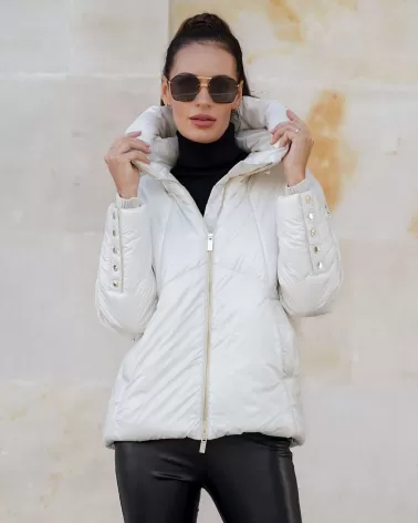 Milky down jacket with a hood